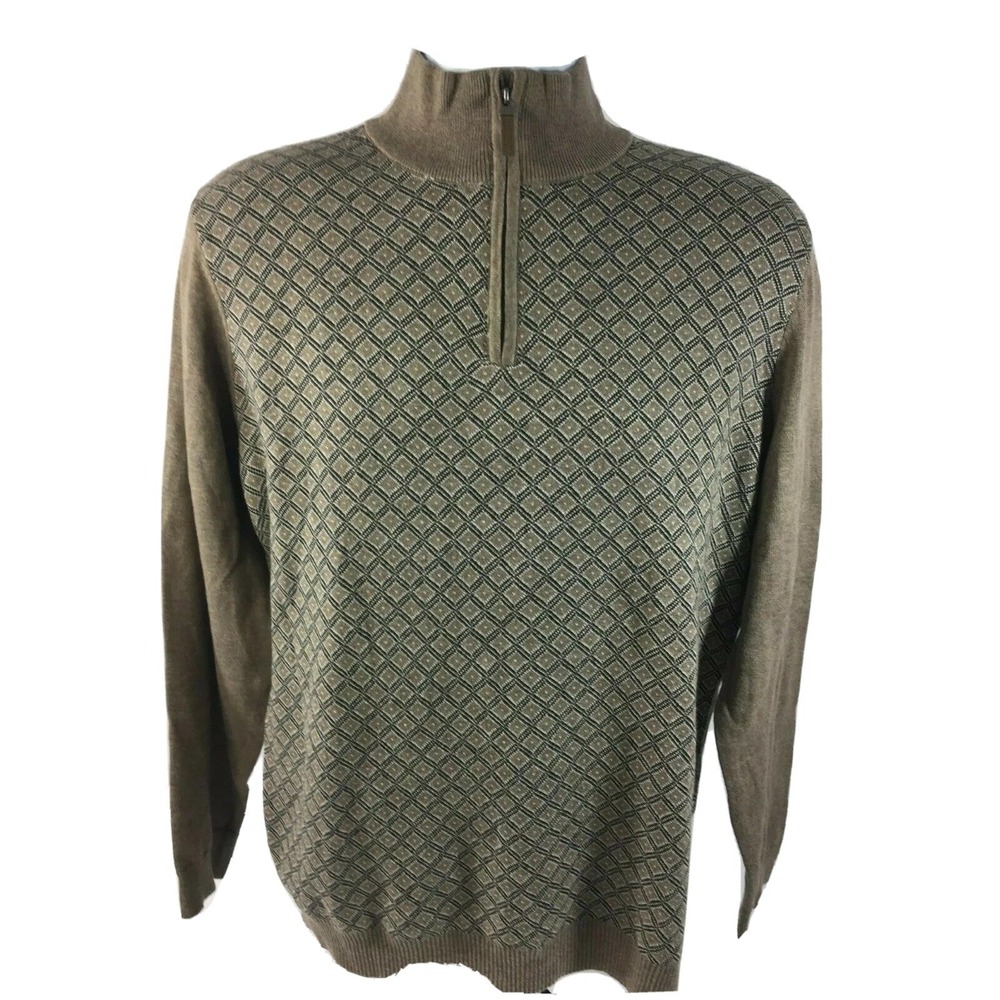 Tasso Elba Sweater Men Size Medium 1/4 Zip Cocoa Bean Pullover Mock Neck
